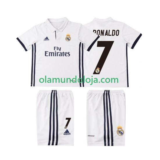 Camisola Real Madrid Cristiano Ronaldo 7 2016 2017 Retro Criança Equipamento Primeiro Manga Curta